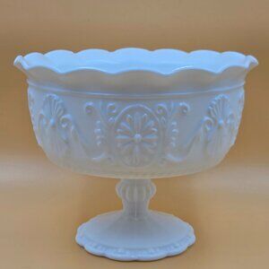 Indiana Glass Medallion Milk Glass Compote Pedestal Bowl
